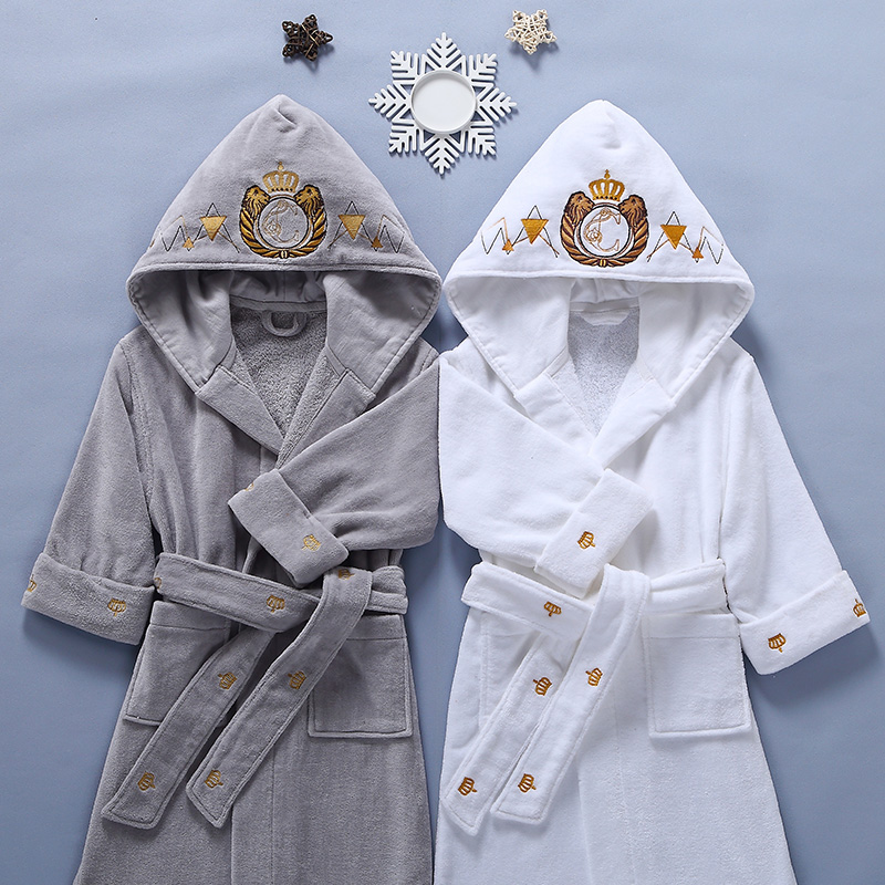 康尔馨（Canasin） 康尔馨 A类冬季儿童浴袍纯棉加厚带帽吸水速干全棉浴衣女男宝宝通用 白色 90cm*50cm+42cm（1.6m以下）