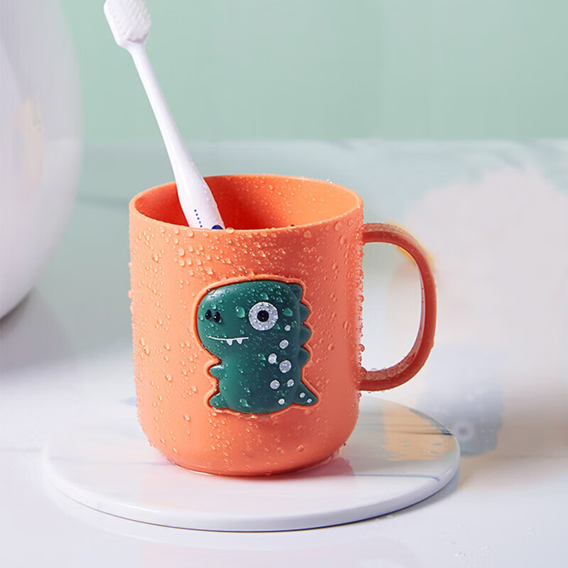 阡囤儿童牙杯宝宝可爱卡通刷牙杯创意男孩女喝水杯牙刷杯恐龙 橙色
