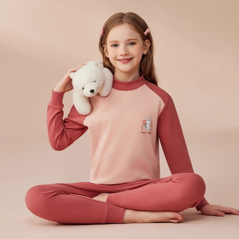 猫人（MiiOW）女童纯棉秋衣秋裤儿童保暖内衣套装全棉中大童棉毛衫春秋家居服 紫色logo 圆领 140 建议体重49-69斤