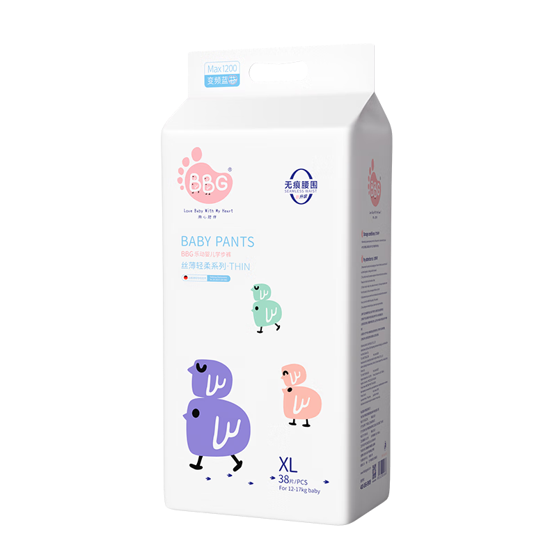 BBG蓝芯丝薄轻柔超薄拉拉裤XL码38片(9-15kg)尿不湿超薄透气裸感亲肤