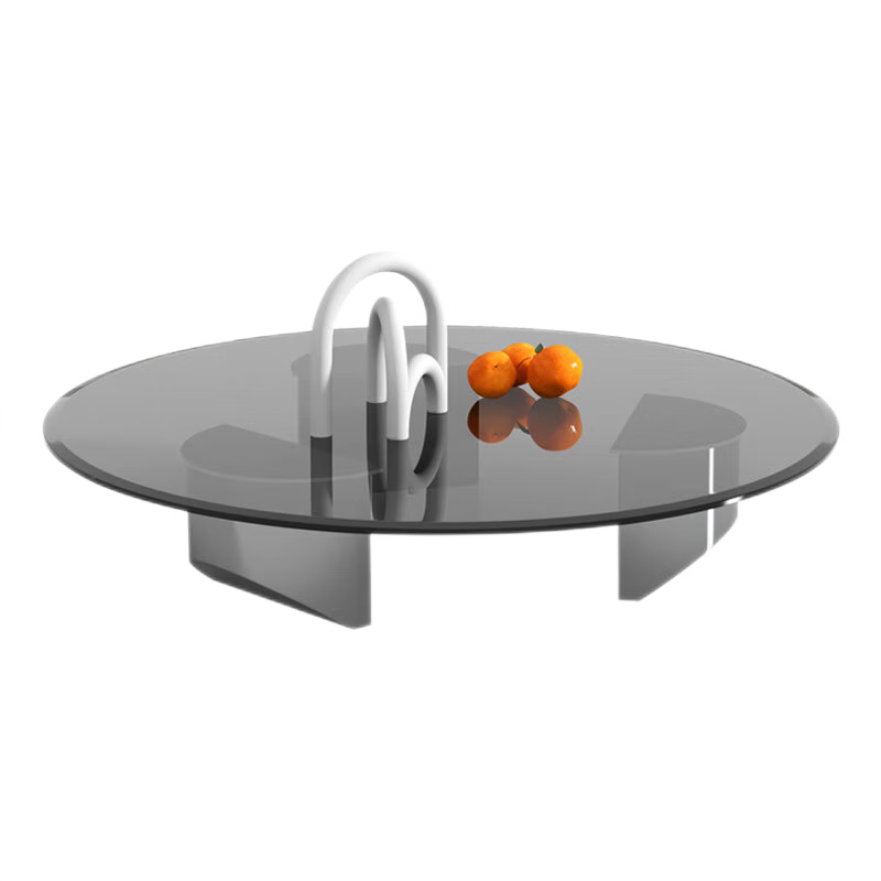 快乐之源 轻奢楔形茶几钢化玻璃家用客厅小户型简约不锈钢圆形茶几边几极简 0.9米灰玻茶几 0