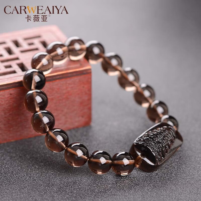 卡薇亚天然冰透黑曜石手链男女士情侣款学生文昌塔上岸水晶手串毕业礼物 珠径12mm左右文昌塔款附证书