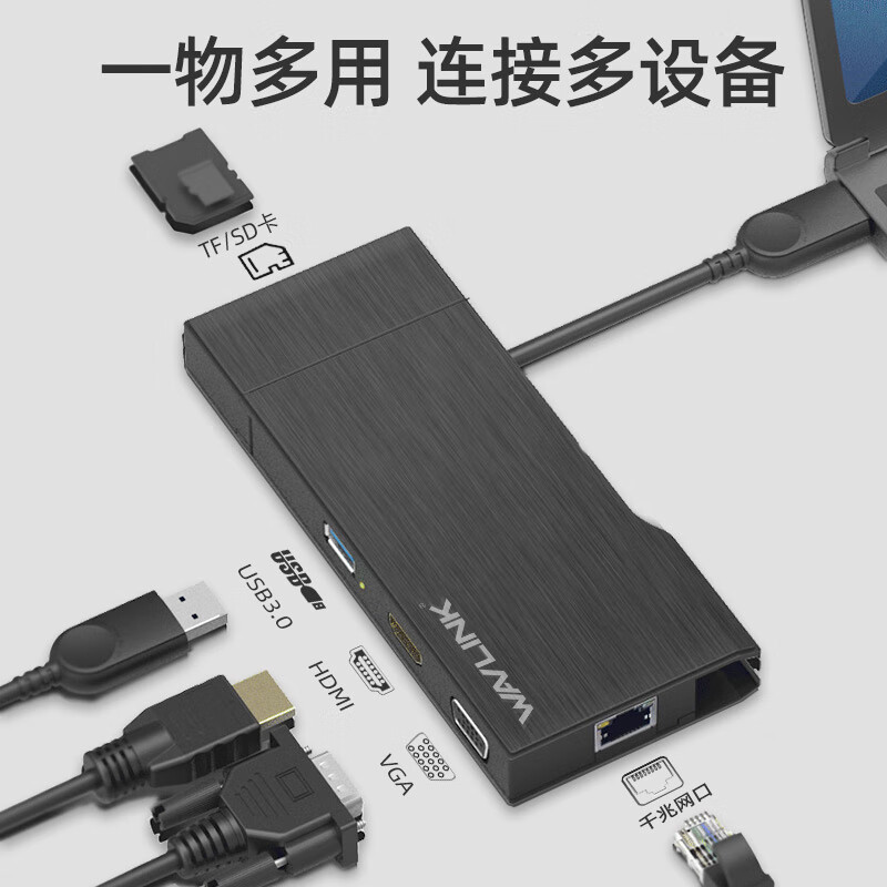 睿因（WAVLINK） 外置多屏显卡高清扩展炒股分屏器 USB3.0转HDMI/VGA千兆网口转换器 WL-UG39DH2