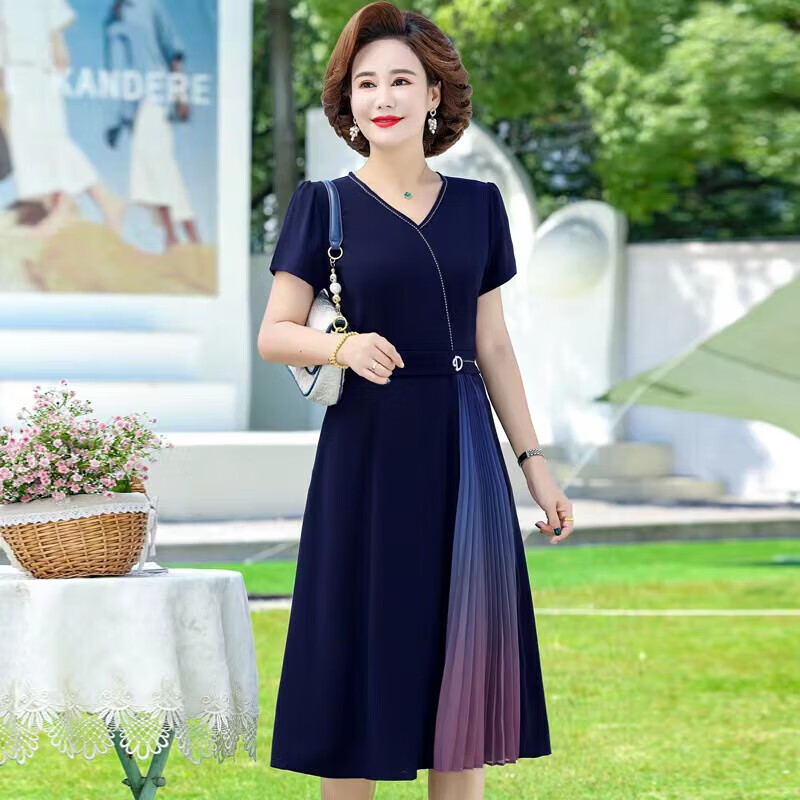 书眸50岁女人穿的气质夏季连衣裙中年妇女裙子四十岁新款洋气妈仔妈