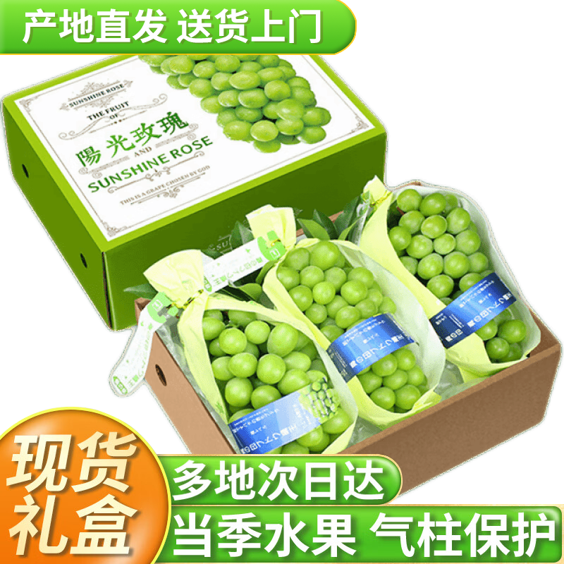 皇金蜜江苏阳光玫瑰葡萄晴王无籽香印提子 新鲜水果中秋节礼盒装 2斤 精品果 单粒8-10g