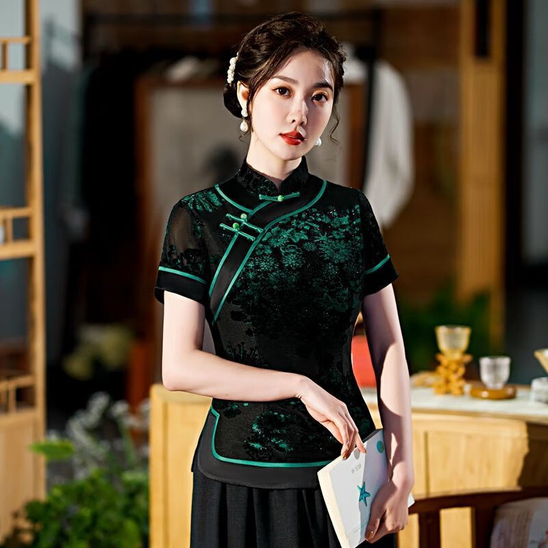 逗菁夏季复古中国风中年女装减龄套装两件套上下分体式旗袍2023年婆婆