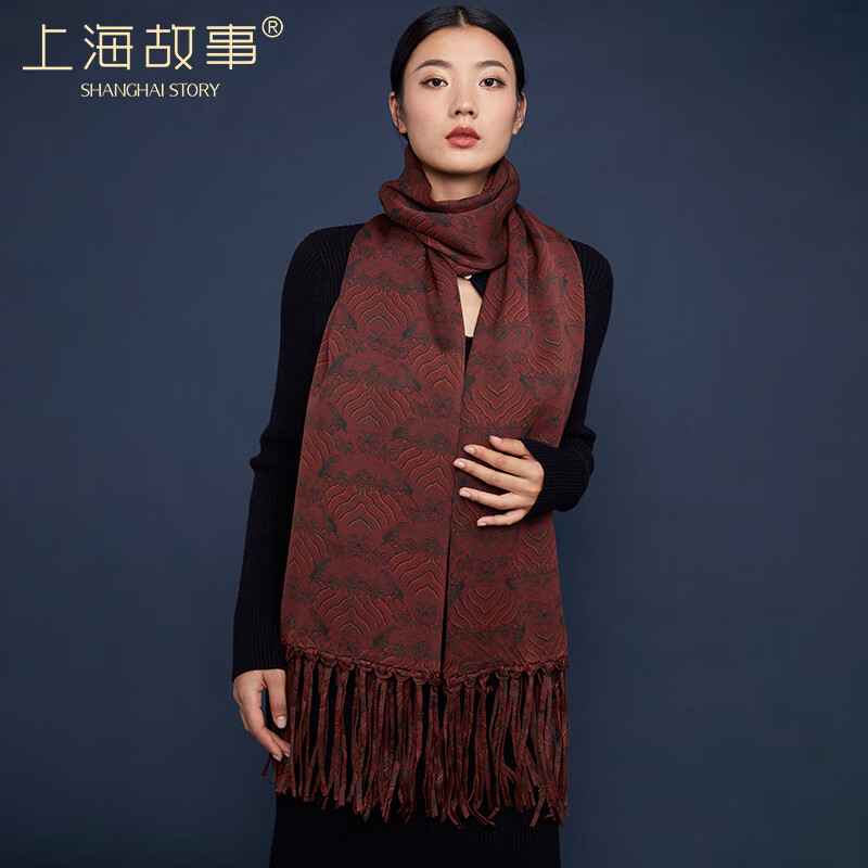 上海故事女士真丝丝巾100%桑蚕丝香云纱围巾披肩女时尚春秋百搭送妈妈