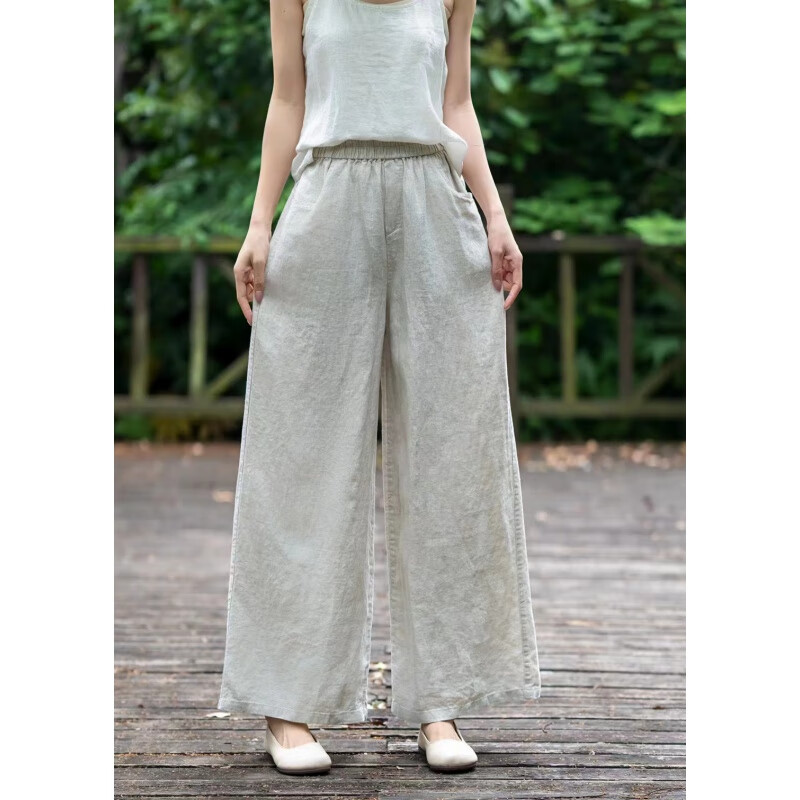 anna etter纯亚麻长裤女夏季新款直筒休闲裤复古百搭纯色棉麻宽松阔腿