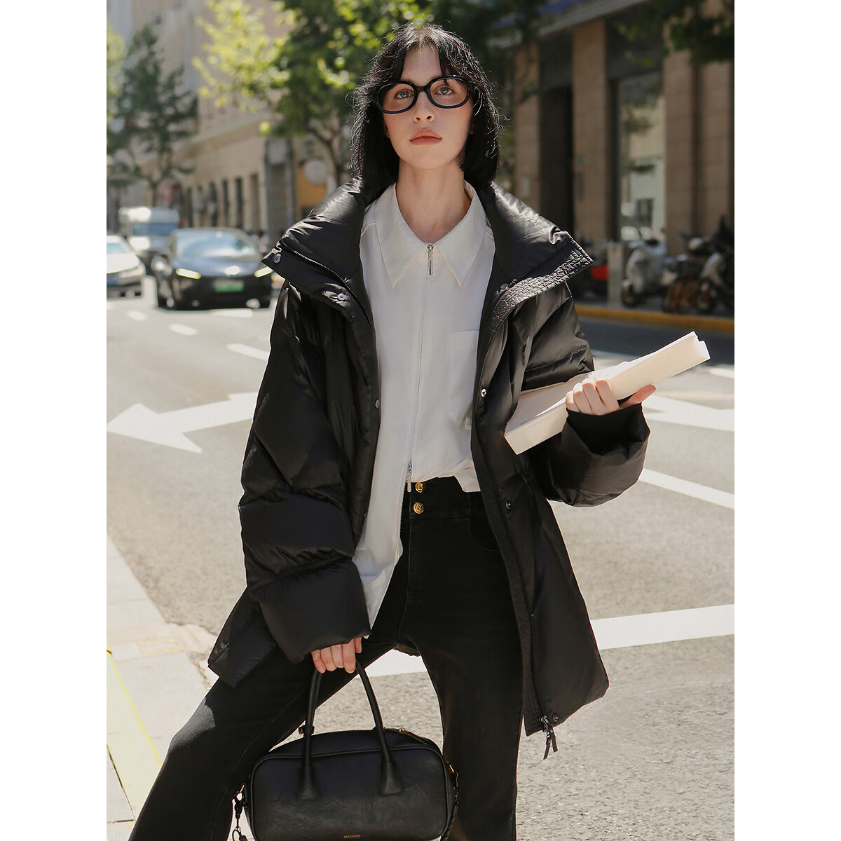 太平鸟女装2024年冬季一手长连帽羽绒A1ACE4233 黑色 S