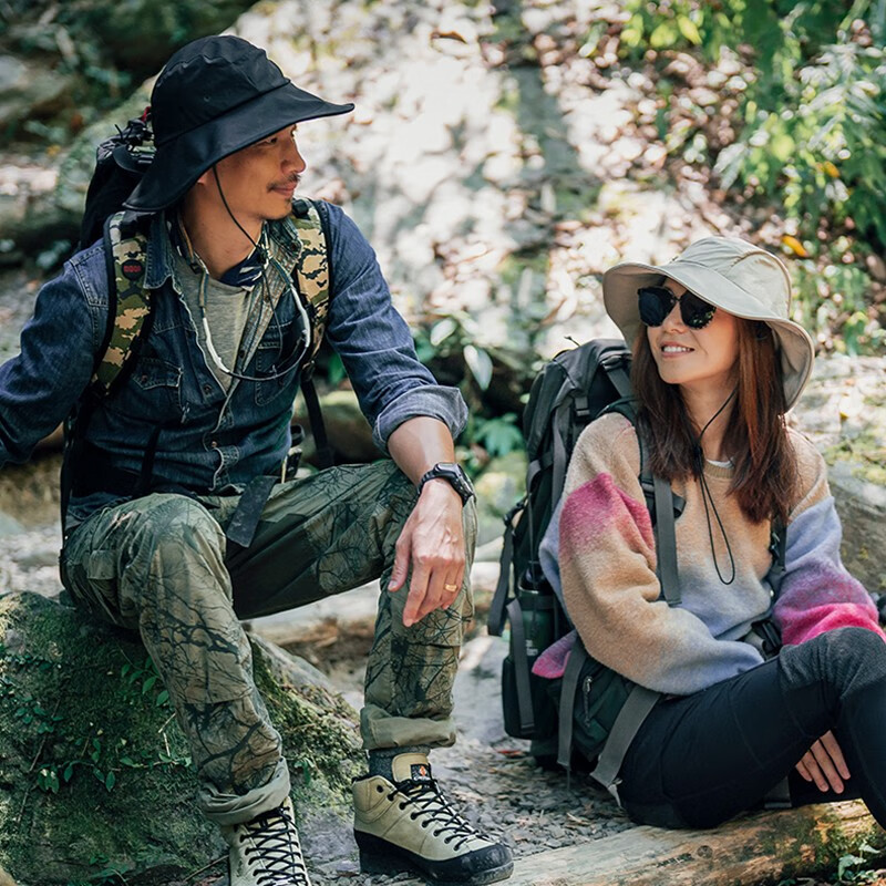 crispi 遮阳帽男女户外防晒渔夫帽夏天钓鱼登山大檐太阳帽子 卡其