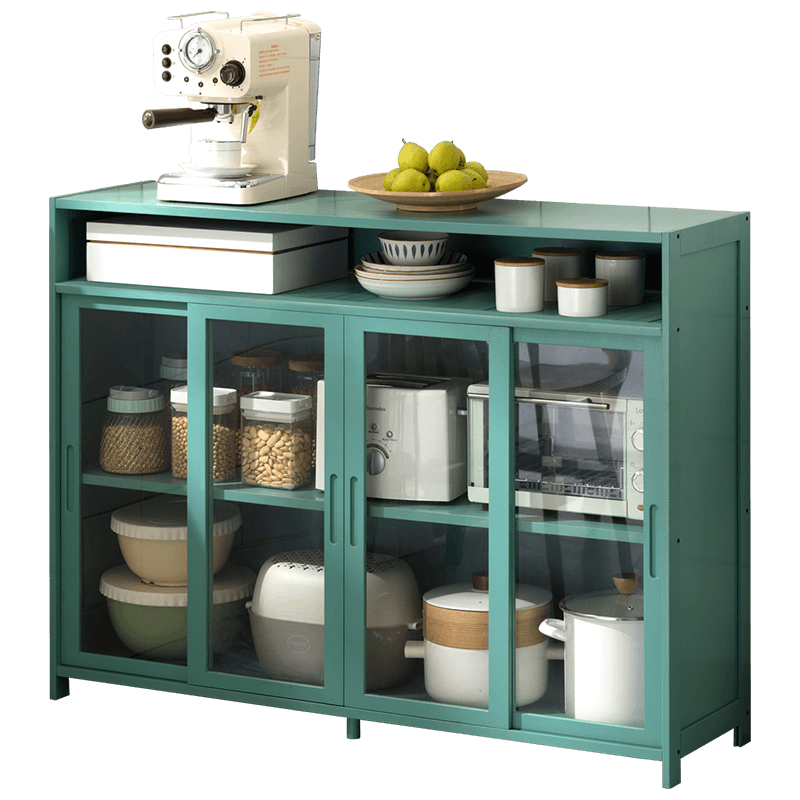 木马人多层餐边柜落地茶水柜客厅移门置物柜边柜茶柜碗柜厨房柜酒柜储物柜简易新中式玄关柜收纳柜 【双向移门】绿色-四门117长(透视防尘)