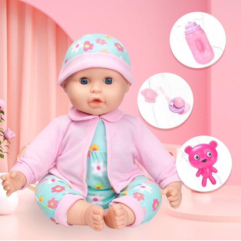 TAKMAY 智能娃娃会眨眼吃奶说话软胶安抚睡觉仿真娃娃玩具男孩女孩玩具 粉绿（眨眼、吃奶、动嘴、呼吸） 充电电池款