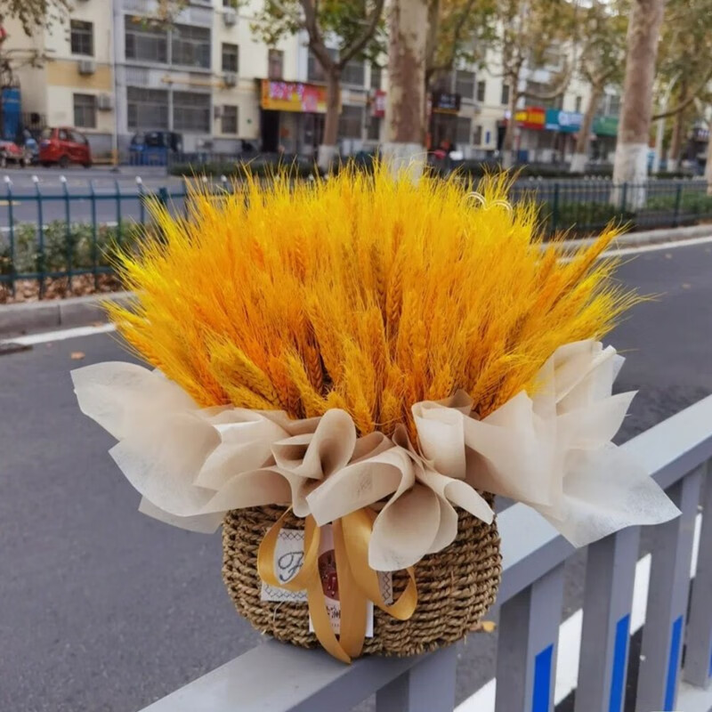 花与千寻大麦花篮一个配送上门同城速递大麦花篮全国配送 大麦手提篮