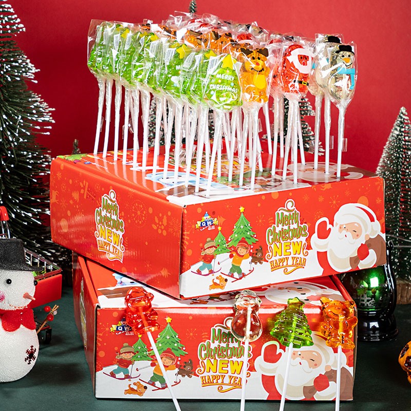 邦晖嘉爆味点圣诞节糖果棒棒糖卡通造型水晶棒棒糖儿童礼物糖果圣诞