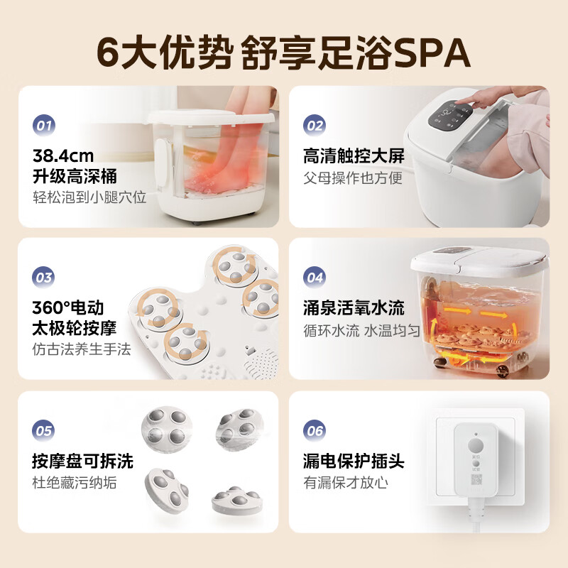 美的(Midea)泡脚桶加热电动足浴盆理疗自动按摩洗脚盆泡脚盆恒温七夕情人节礼物送男女友ZL306暖阳白