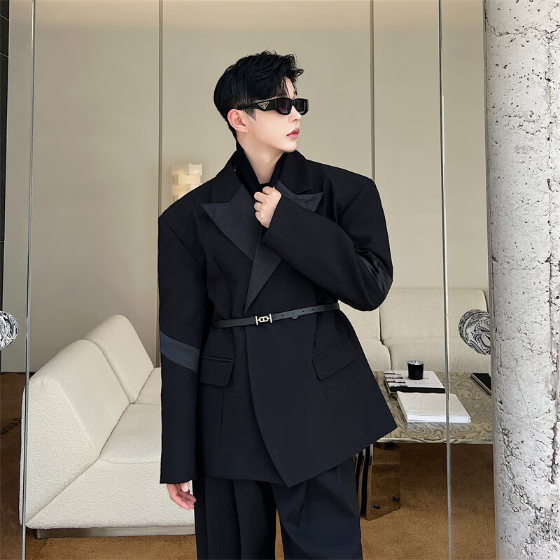 彩铭莱西服外套男2023韩版大廓肩微收腰痞帅西装男超挺廓男士上衣