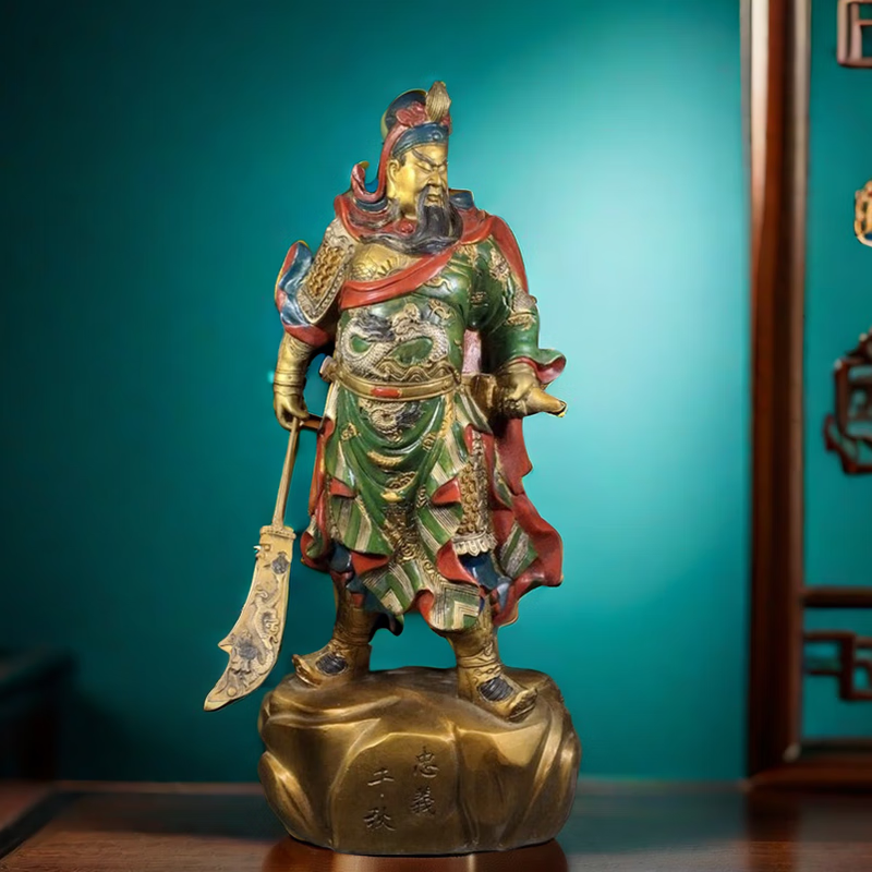 铜人艺巷 铜人艺巷全铜黄铜手工彩绘提刀关公铜像武财神关二爷神像