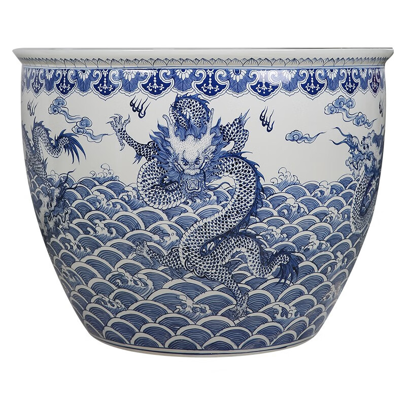梓权景德镇陶瓷鱼缸青花瓷荷花景德镇青花瓷水缸手绘龙纹陶瓷鱼缸特大