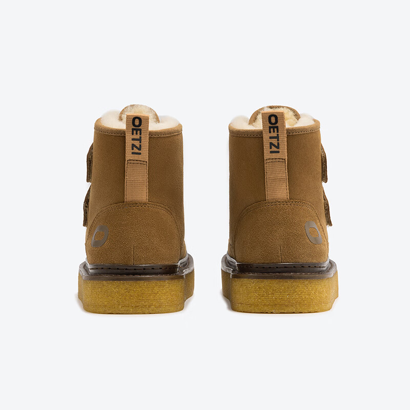 OETZI冰人奥兹 雪地靴女冬季皮毛一体厚底棉鞋魔术贴保暖中筒靴 棕色T24340944 37