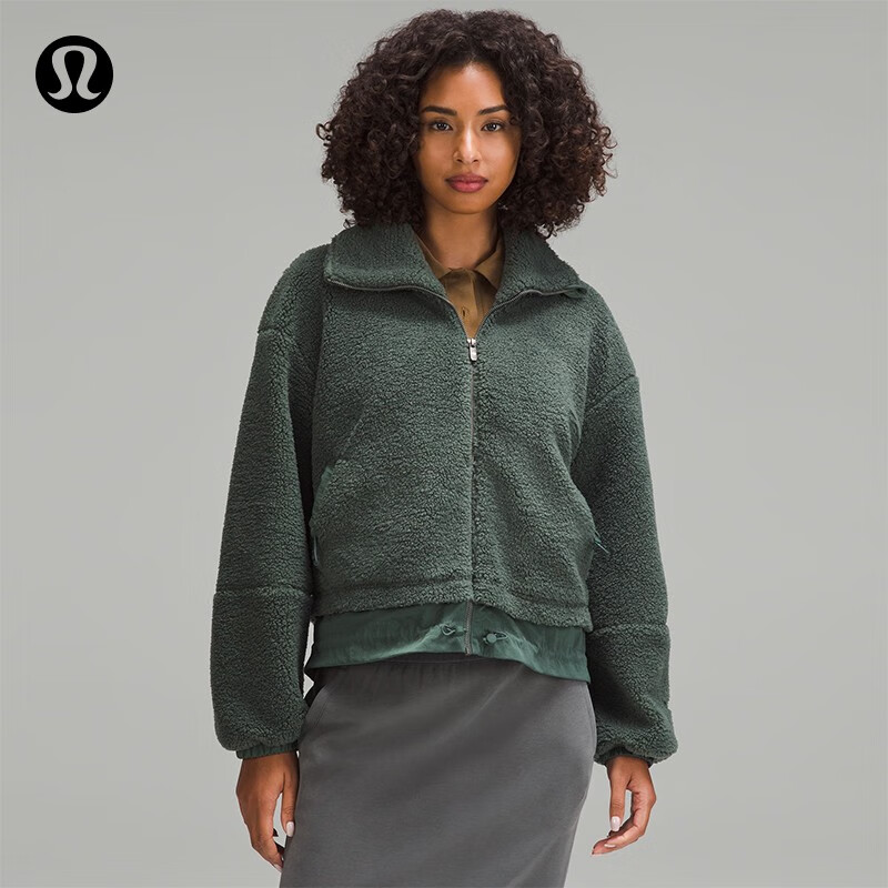 lululemon丨textured cinchable 女士抓绒拉链外套 lw3gw3s 墨绿 0