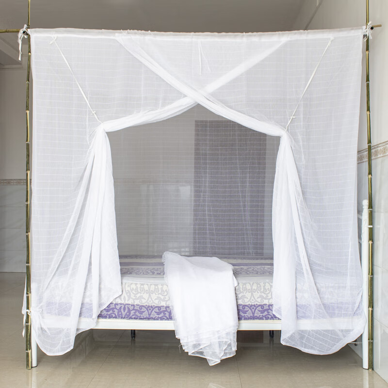 狮奥利兴老式蚊帐老式蚊帐棉纱加厚特密单门防尘顶穿竹杆绑绳1.5米1.