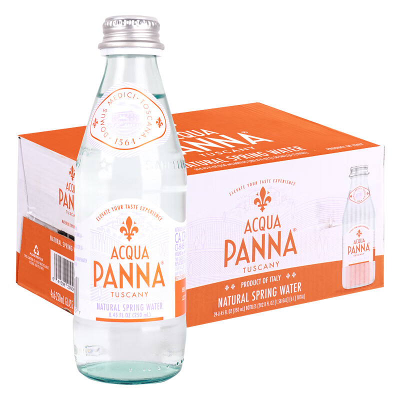 普娜（Acqua Panna） 意大利进口天然矿泉水饮用水 玻璃瓶250ml*24瓶