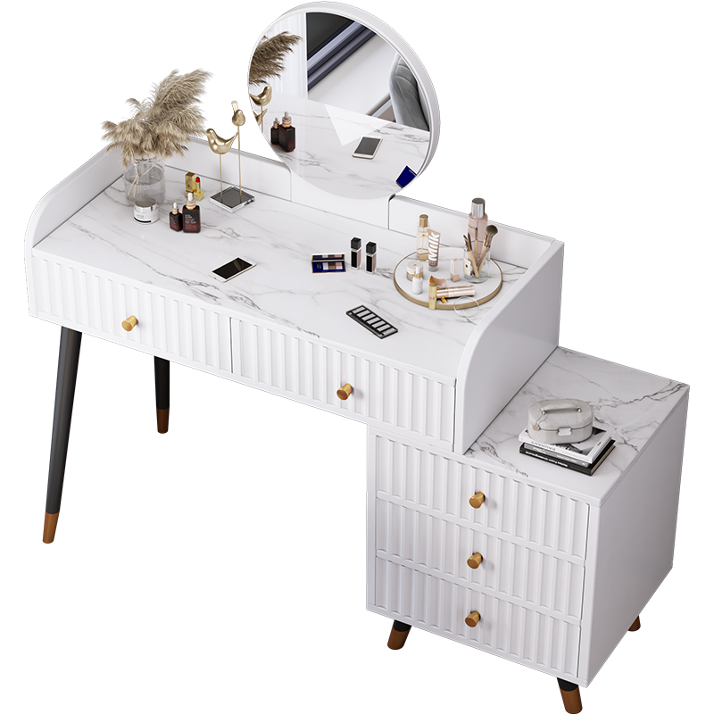 UCU 梳妆台2021年新款轻奢化妆桌小户型卧室现代简约化妆台收纳一体 大理石纹(可伸缩80-100cm)