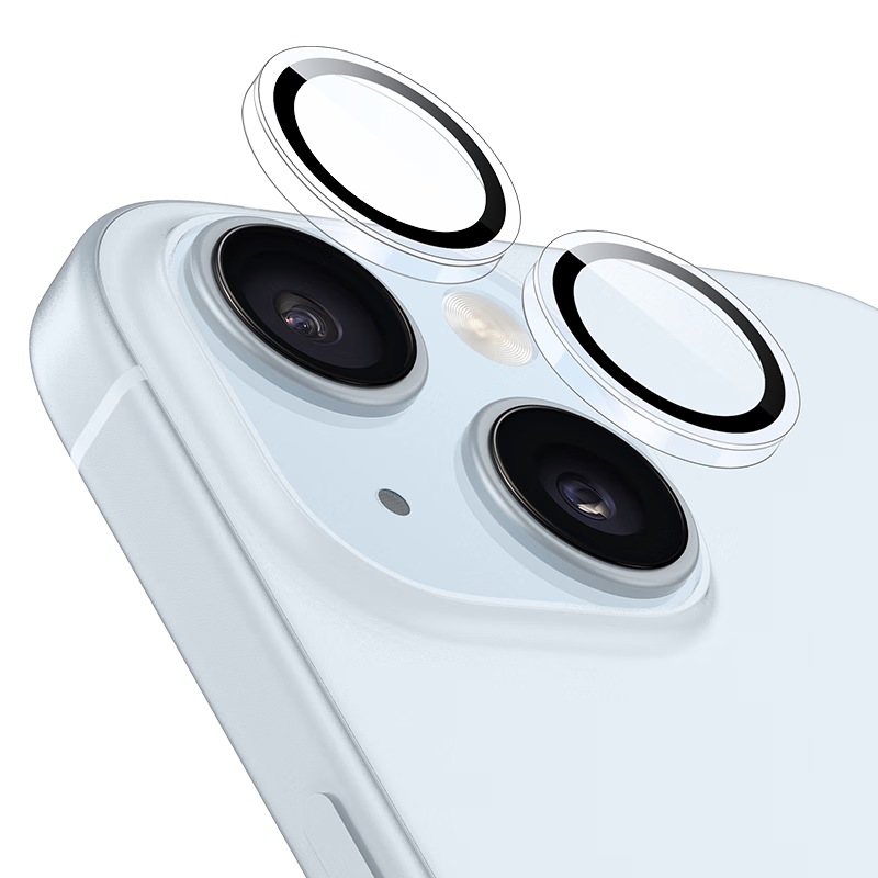 亿色适用苹果15/15Plus镜头膜 iPhone15/15Plus镜头膜后置镜头摄像头保护盖独立分体不顶壳钢化-透明