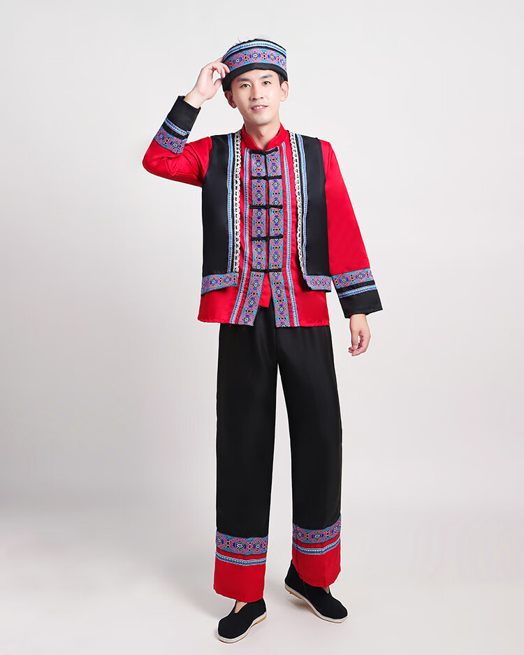 妙优可新款成人少数民族羌族服装男士表演服舞蹈服装男生舞台歌舞演出