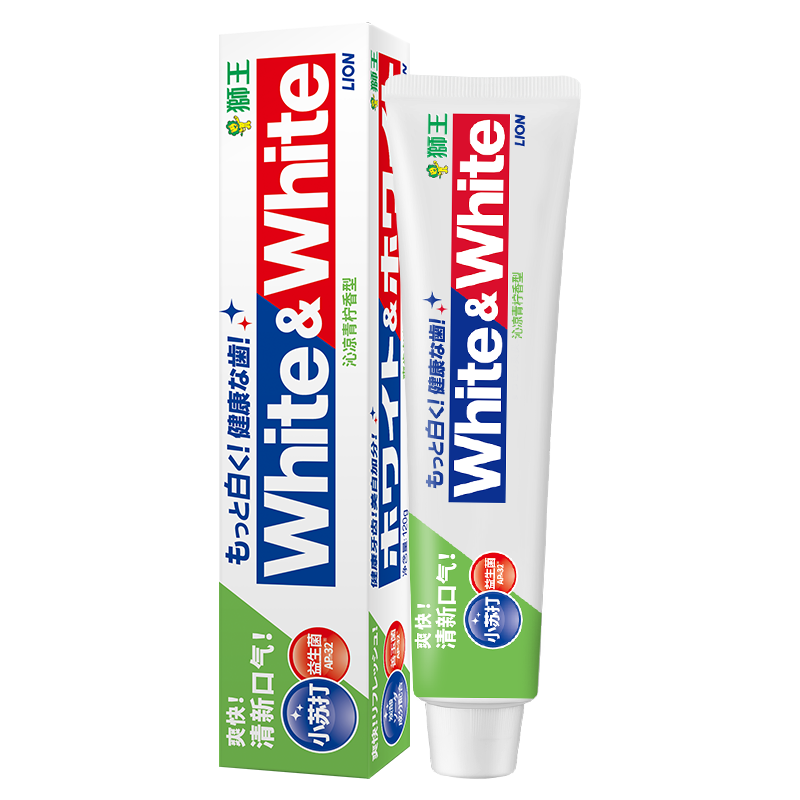 狮王（Lion）White&White小苏打益生菌国产美白牙膏120g沁凉青柠清新口气净白