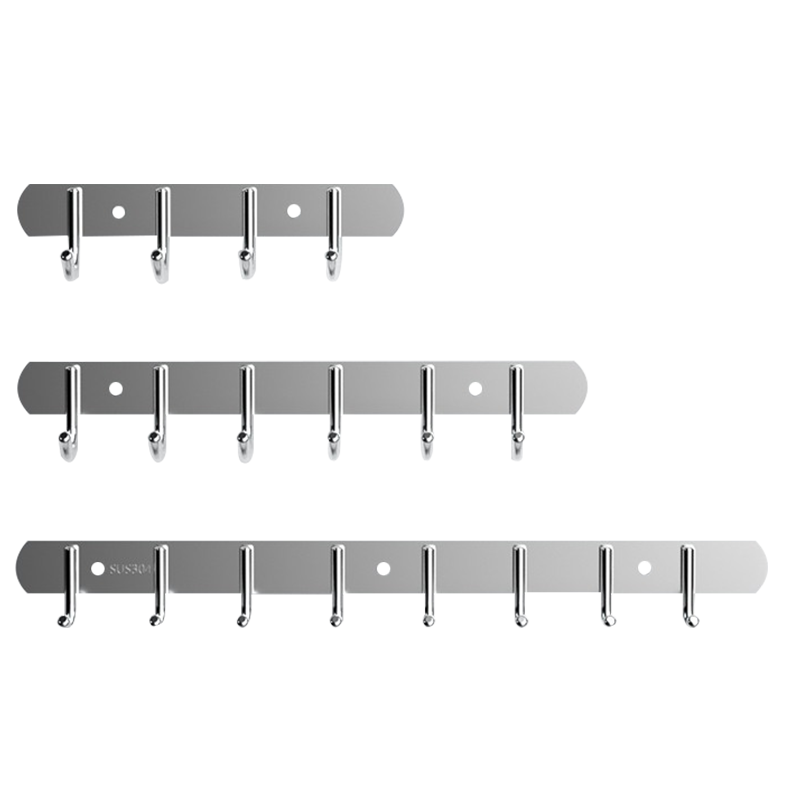 304不锈钢挂钩浴室免钉免打孔挂衣钩卫生间强力门后衣服挂钩排厨房墙上无痕挂衣架墙壁毛巾帽子粘钩贴 8钩