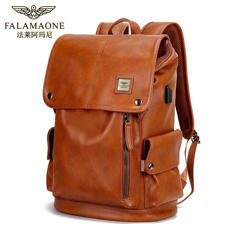 法莱阿玛尼(falamaone)意大利品牌双肩包男真皮书包防泼水背包电脑包
