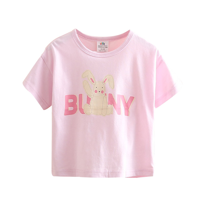 贝壳元素宝宝可爱短袖T恤 夏季新款女童童装儿童圆领打底衫txa923 浅紫色小兔 140码