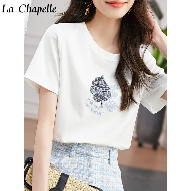 拉夏贝尔（La Chapelle）女装白色短袖T恤女夏季2023新款韩版时尚宽松短袖棉打底百搭上衣 白色 M