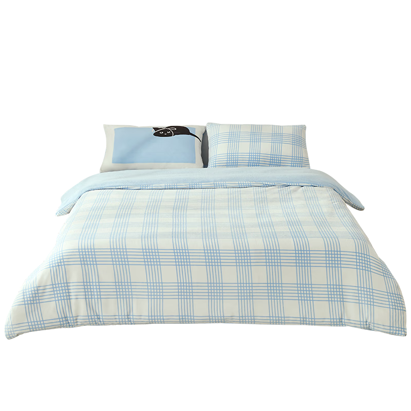 一默牛奶绒四件套保暖单双人套件被套床单枕套格晚安猫秋冬床上四件套 【秋波蓝】母婴A类丨喵系治愈 被套200*230cm 床单245*245cm