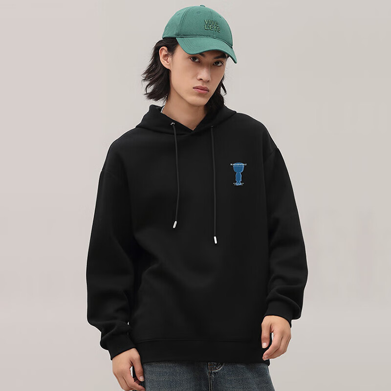 黑鲸海澜之家旗下潮牌连帽卫衣男款秋季宽松休闲长袖上衣服男 黑 3XL