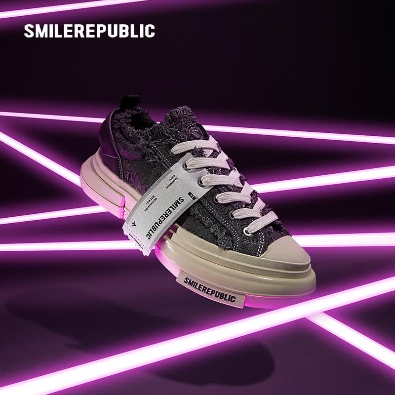 smilerepublic（会员专享）【刘耀文同款】70s灰色流苏格雷厚底帆布鞋休闲板鞋 灰色 38
