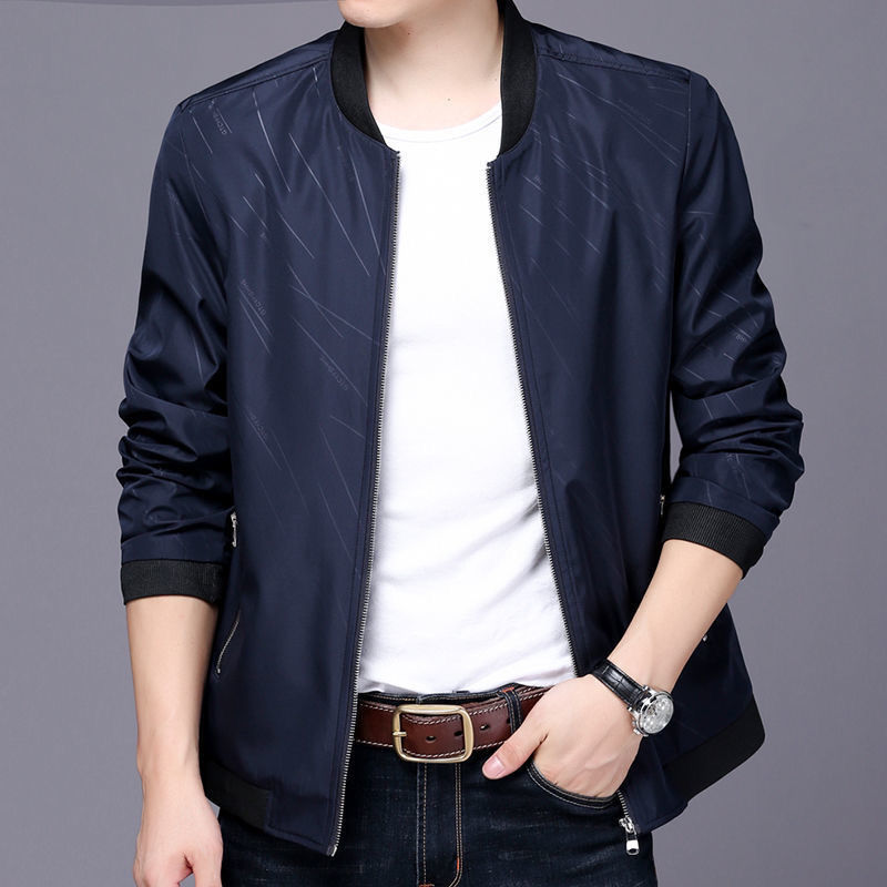 妙微熊春季男士夹克外套男秋冬2021新款韩版休闲夹克衫 蓝色工薄款