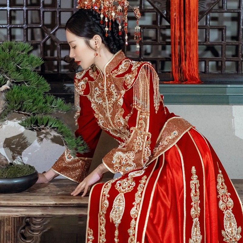 vfkz禾服中式结婚礼服龙凤褂2023年秀新娘新款婚纱嫁衣敬酒服婚服 n