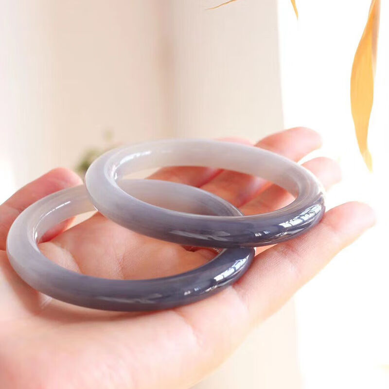 永红旺和田玉烟紫手镯色青海料半山半水双色紫罗兰玉镯圆条女原创学生