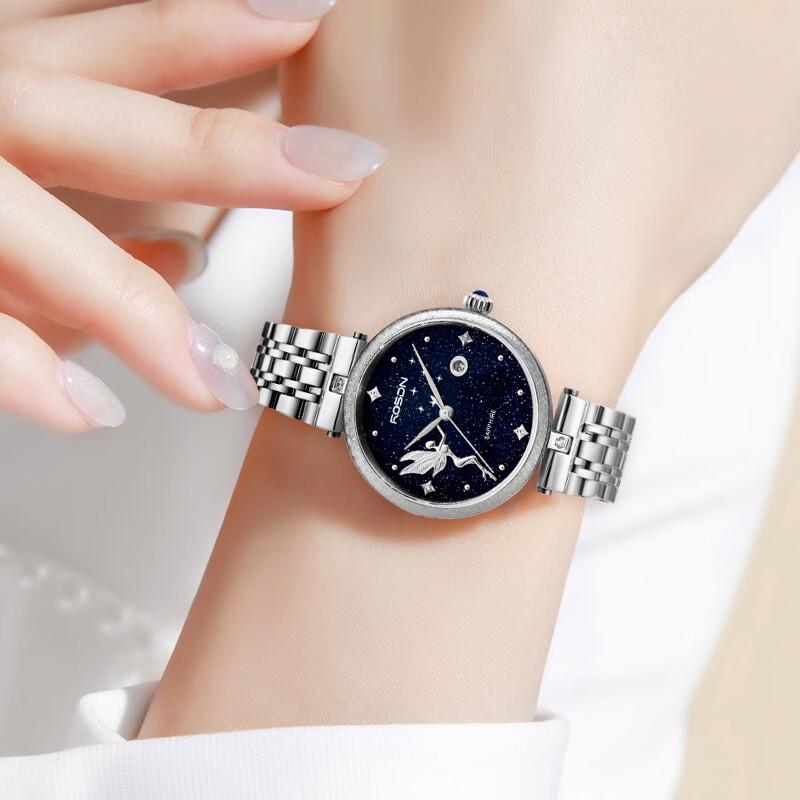 劳士顿星空镶钻玫金女表 望月仙子