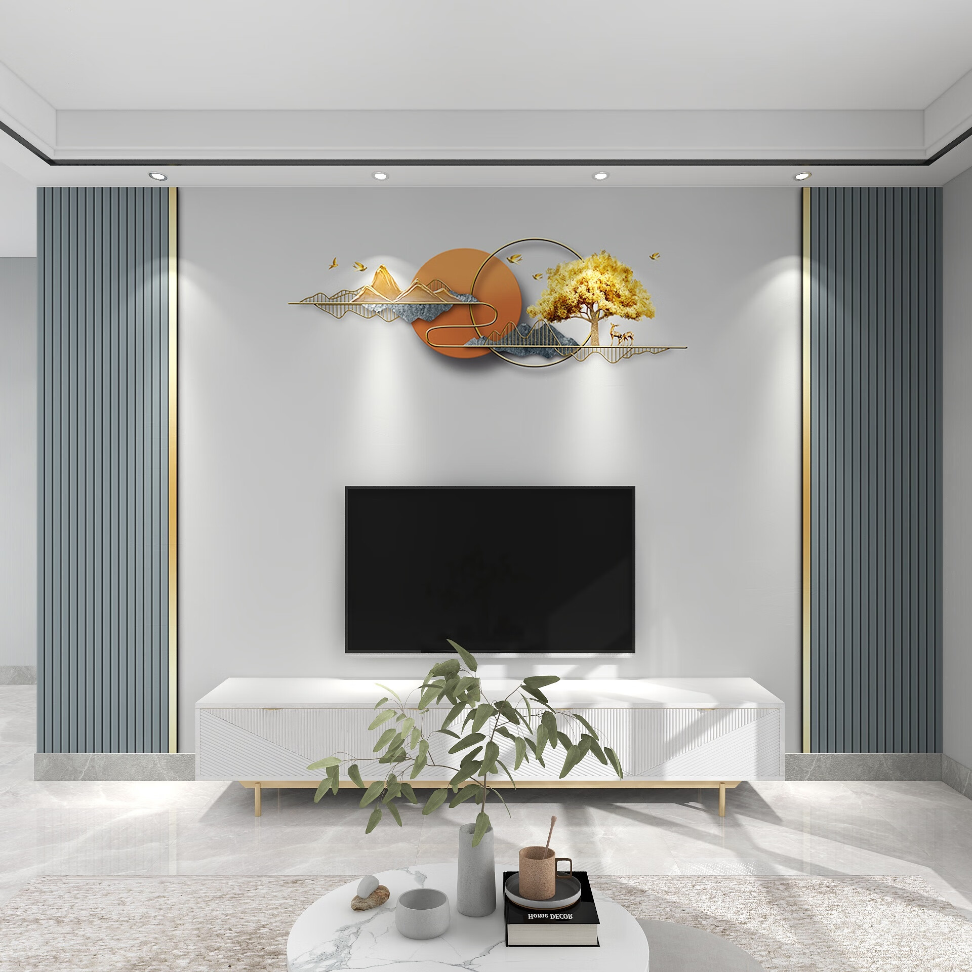 提尼北欧电视机背景墙壁纸现代简约客厅墙纸几何轻奢麋鹿壁画卧室墙布