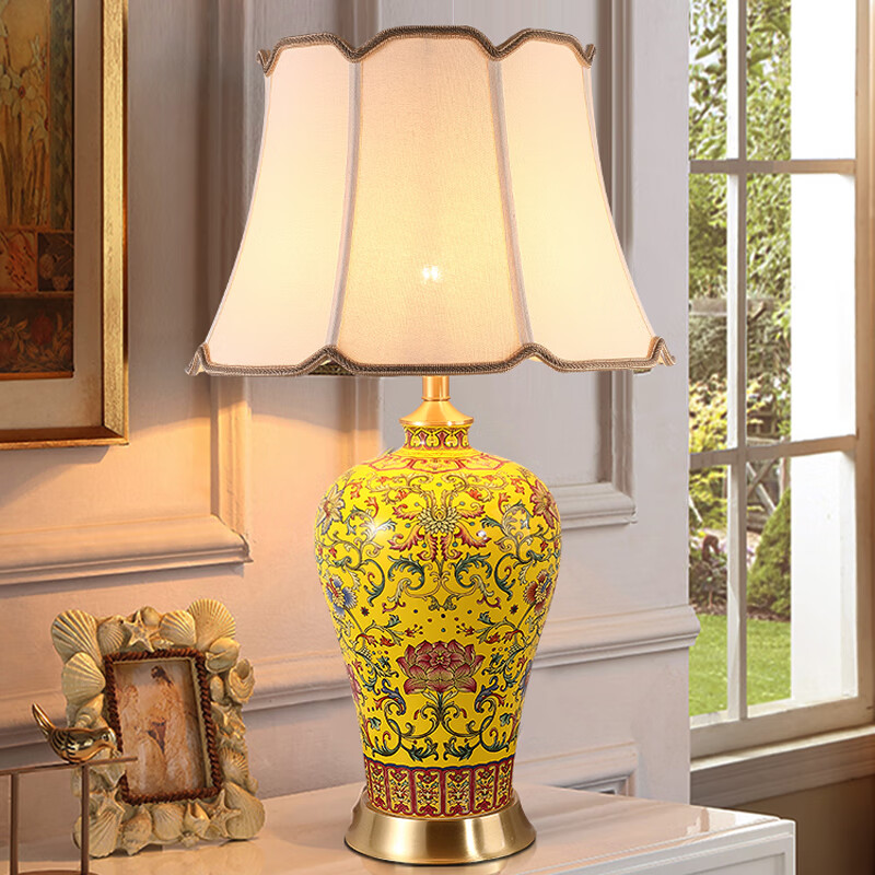 以森中式全铜陶瓷台灯景德镇珐琅彩客厅沙发角几卧室床头灯大气 6140