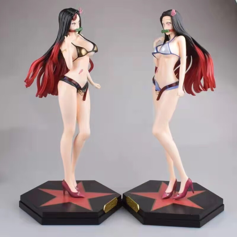 祢豆子手办可脱 鬼灭之刃 灶门祢豆子 潮牌黑蓝双色泳装可脱模型摆件