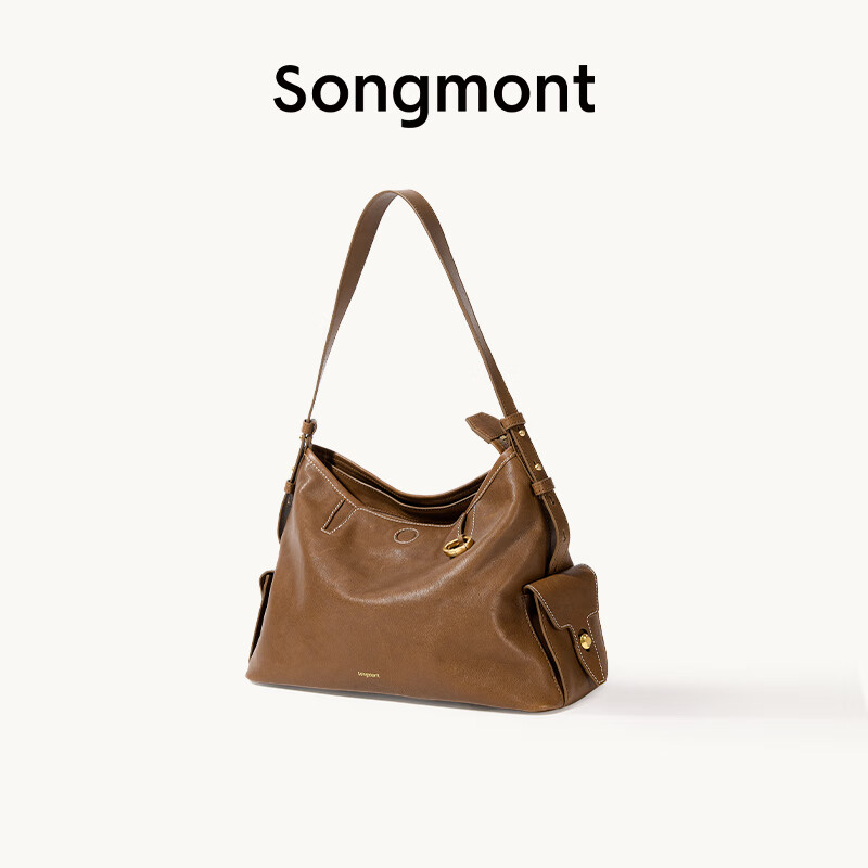 Songmont【李娜同款】山下有松循迹系列hobo包植鞣牛皮斜挎软包 檀棕 中号 现货