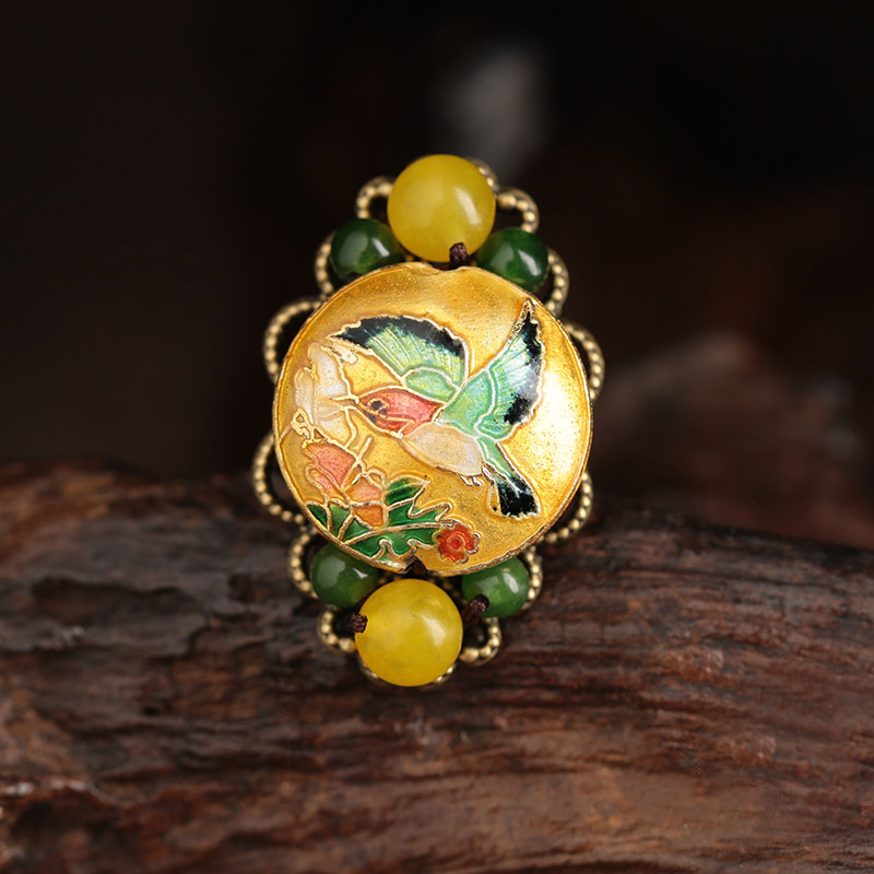 古语今风 景泰蓝戒指食指女时尚原创手工民族风指环复古装饰品 和鸣