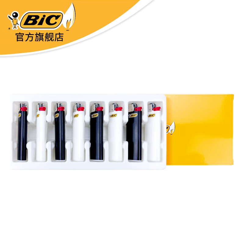 比克（BIC）打火机 J3(黑白色)纤细系列一次性打火机 法国品牌砂轮气体火机 J3 黑色白色各4支