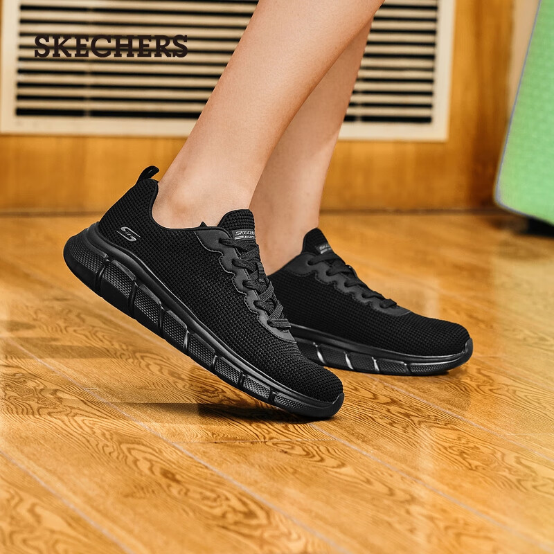 斯凯奇（Skechers）女鞋夏季舒适轻盈休闲鞋耐磨缓震慢跑鞋透气运动鞋女117346 黑色/B 39