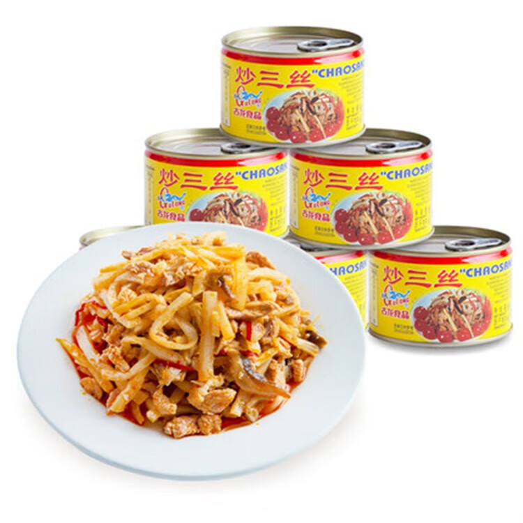 古龍福建廈門特產(chǎn)炒三絲罐頭竹筍豬肉香菇小菜即食方便食品 炒三絲198g/罐*3