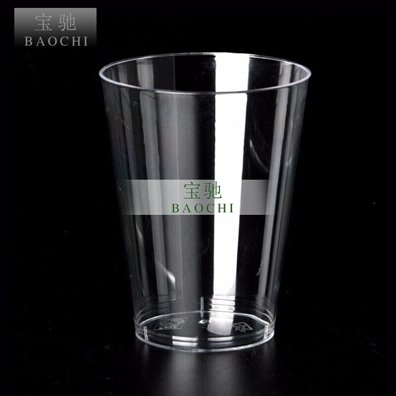 宝驰一次性杯子航空杯饮茶商务杯加厚硬质塑杯水晶塑料杯透明水杯 300ml直身杯100只